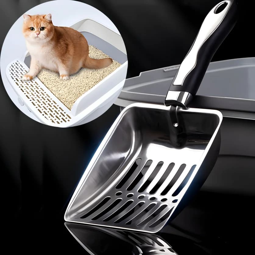 Stainless Steel Cat Litter Scoop with Long Handle-Quick-Sand Leakage Prevention,Durable & Easy-Clean Metal Poop Shovel for Cats