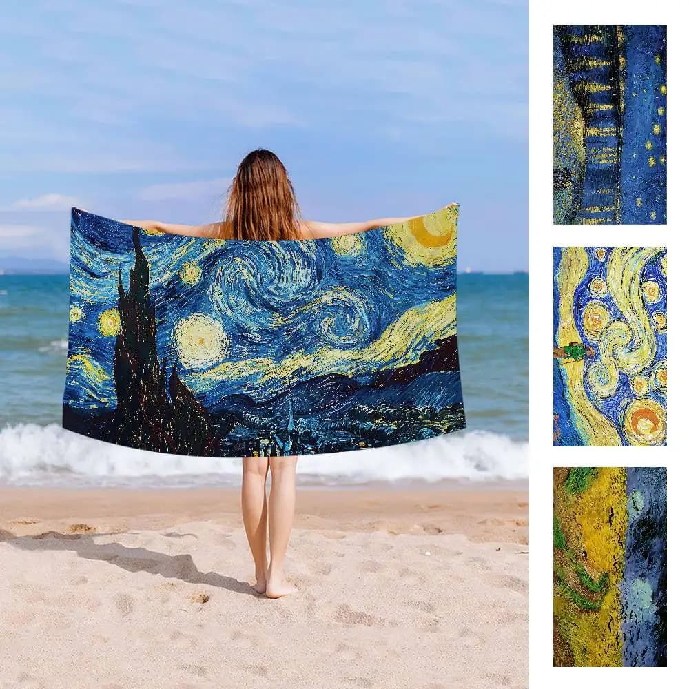 Asciugamano da bagno Starry Night Van Gogh Art Anime, morbido e assorbente, regalo per bambini, per viaggi, campeggio, palestra