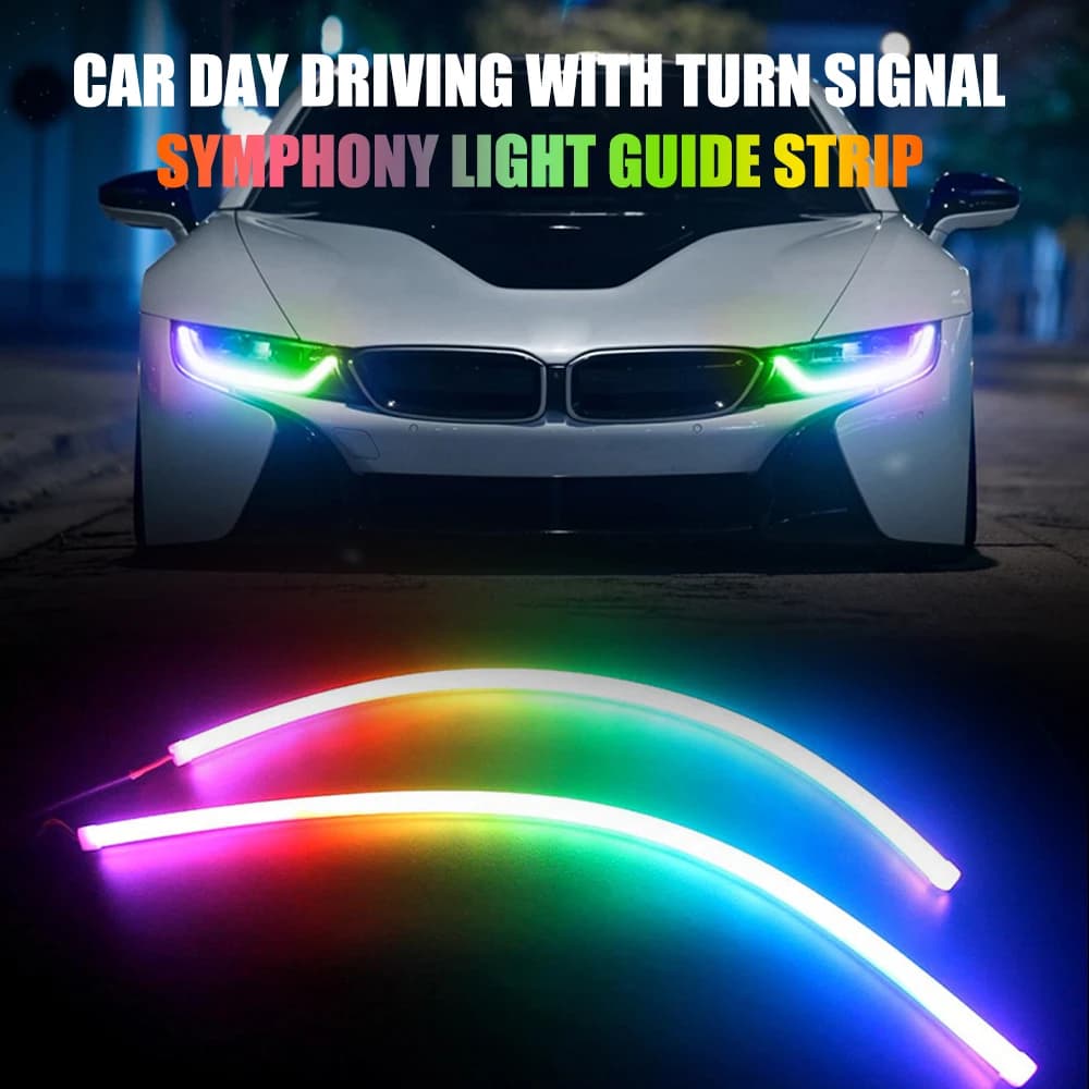 2pcs DRL Car LED Daytime Running Light controllo APP flessibile RGB Symphony Flowing indicatore di direzione striscia faro lampada decorativa 12V
