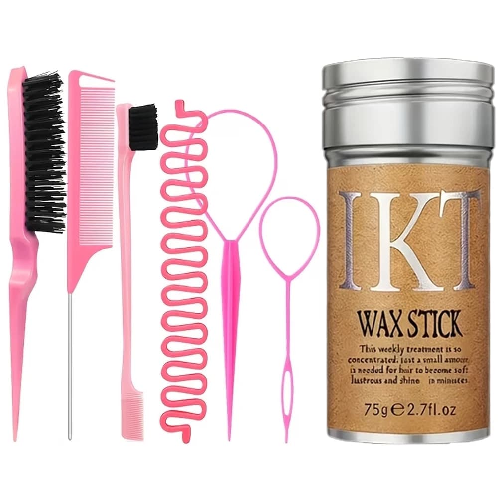 7pcs Hair Styling Care Set with Hair Wax Comb Braid Tool & Fishtail Maker for Easy Hair Management And Flyaway Control