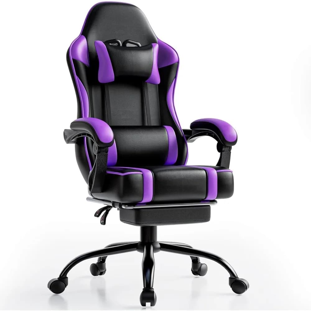 Ergonomic Gaming Chair with Footrest Lumbar Support Headrest Height Adjustable Purple