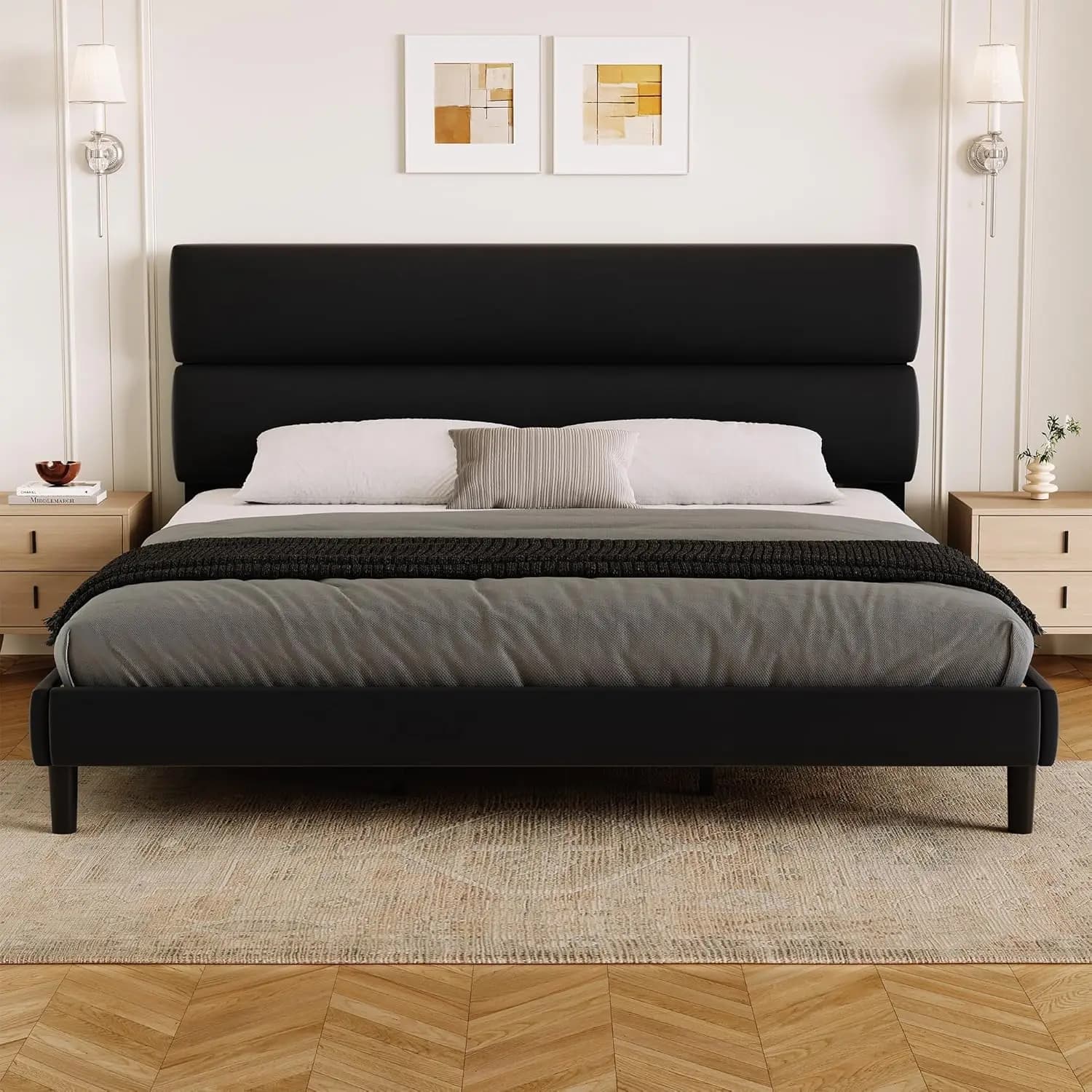 Velvet Platform Bed Frame with Adjustable Slats Support, King Size Mattress Foundation Easy Assembly, Customized