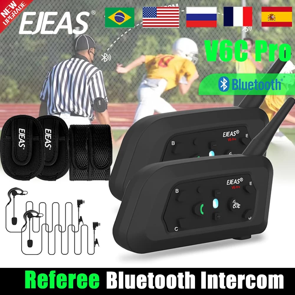 EJEAS V6C RPO Arbitro di calcio professionale Casco Interfono per bicicletta Wireless 1200M BT Interfono per conferenze di calcio Full Duplex