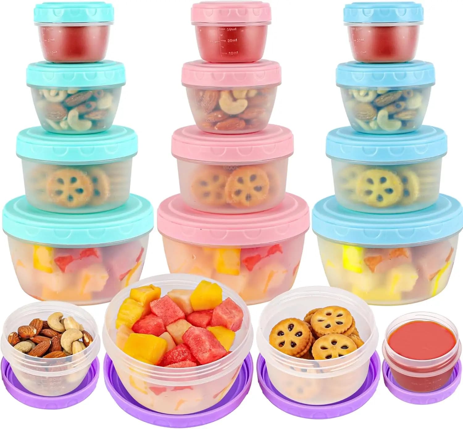 Set di 16 Contenitori per Alimenti con Coperchi, Riutilizzabili, Senza BPA, in Plastica, Ermetici con Chiusura a Vite per il Pranzo