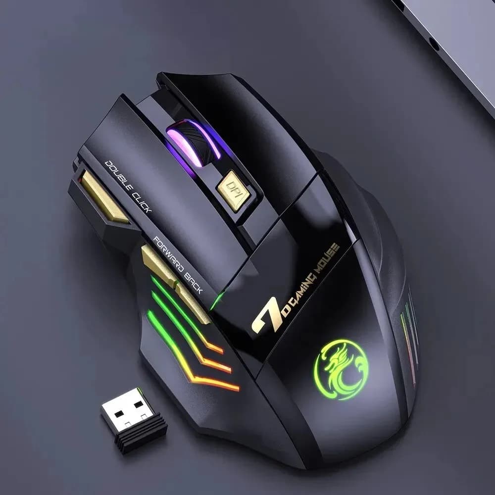 Mouse da gioco wireless USB IMICE GW-X7 3200 DPI Dual Mode Ricaricabile 7 tasti Mouse silenzioso da 2,4 Ghz Bluetooth LED respiratorio a 7 colori
