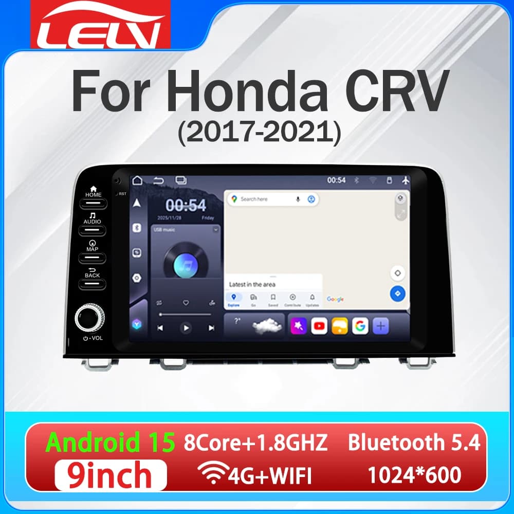 LELV 9'' 2din Car Radio Multimedia Player for Honda CRV CR-V 5 RT RW 2017-2021 with Android Auto Wireless CarPlay BT5.4 GPS NAV
