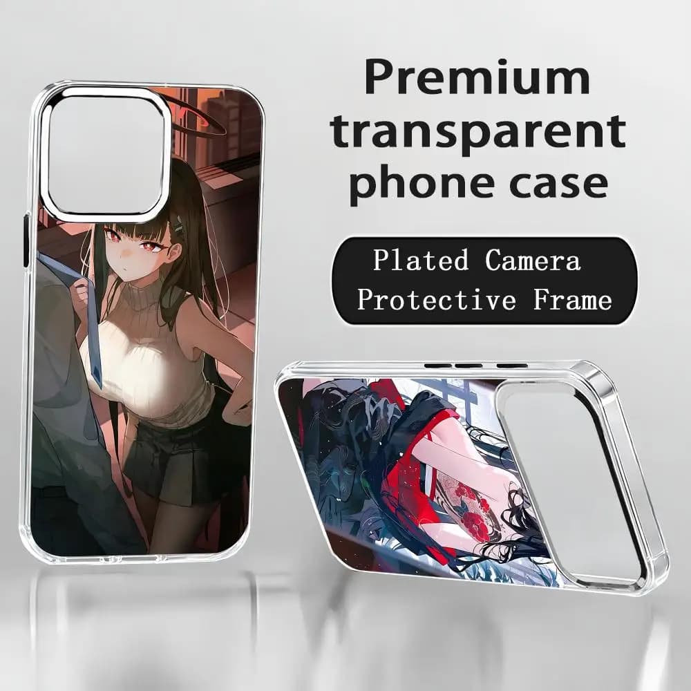 Blue Archive Rio Phone Case For iPhone 18 17 16 15 14 13 12 11 Pro Max Plus Chrome Button Camera Ring Transparent