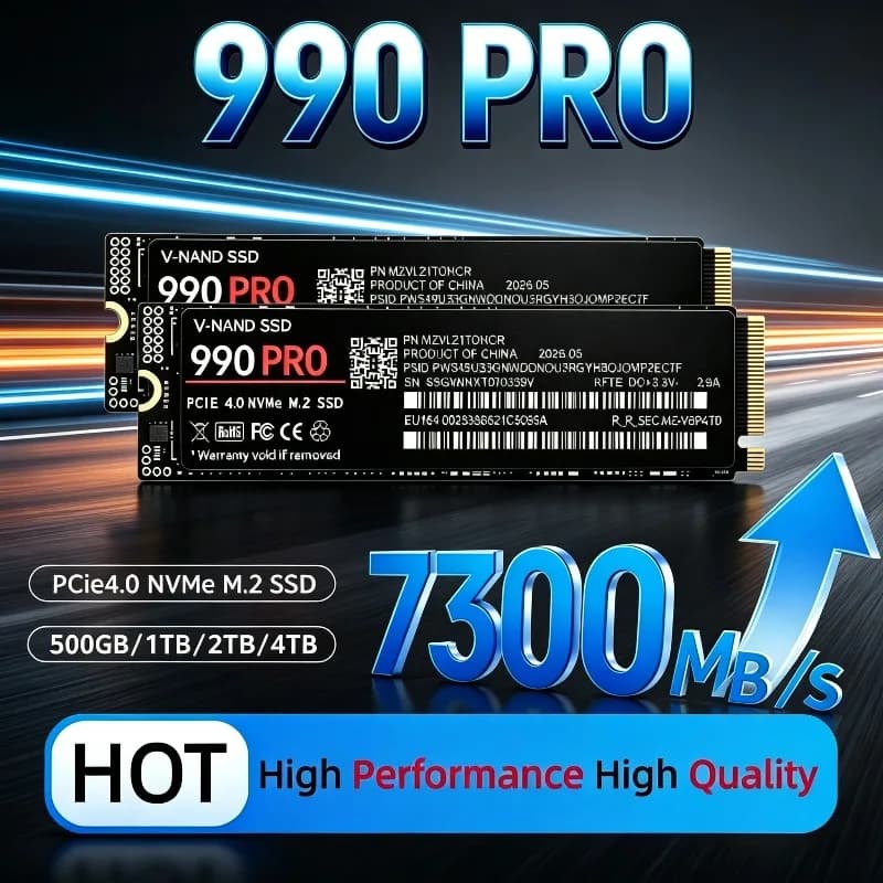 Original 990 PRO 500GB/1TB/2TB/4TB M.2 PCIe 4.0 NVMe SSD, 7,300MB/s Max Read Speed for PS5, Laptops & Desktops.