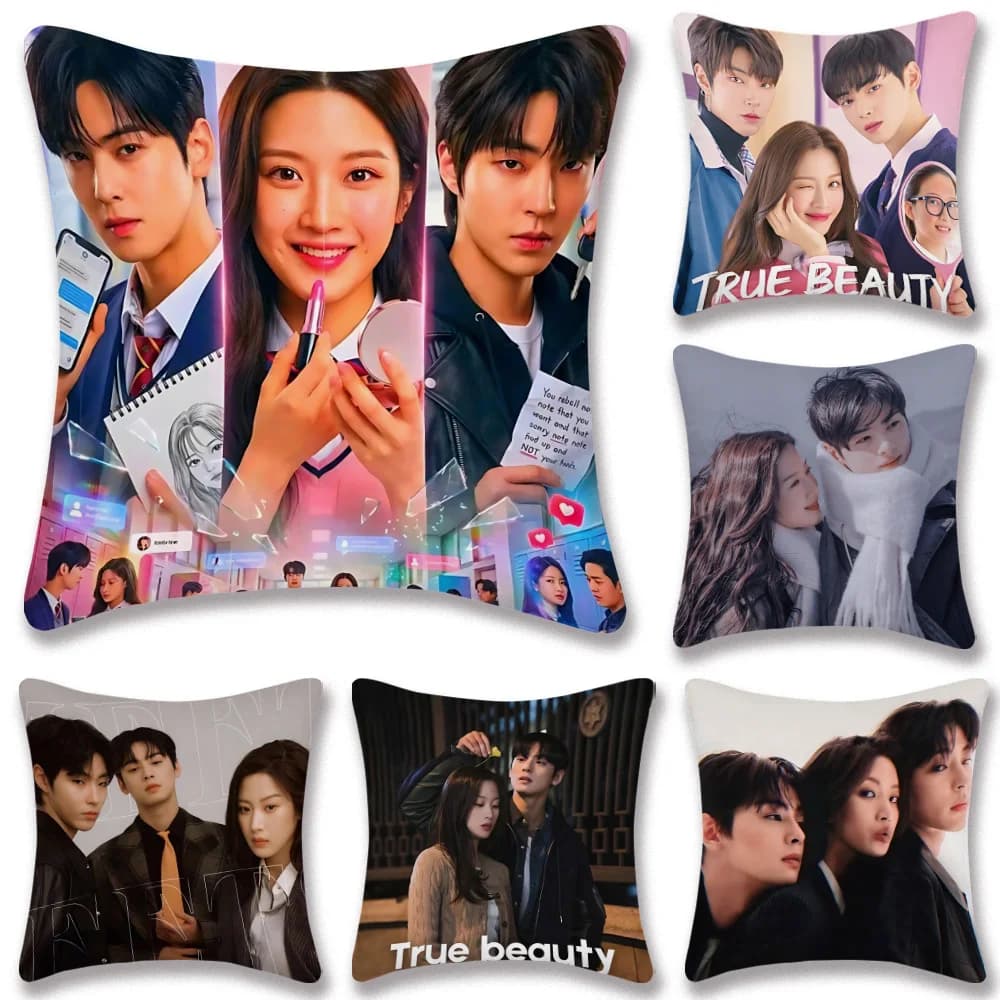 TV Series Pillow Covers Cartoon Sofa Decorative Home Double-sided Printing Short Plush Cute Cushion T-True B-Beauty Cover