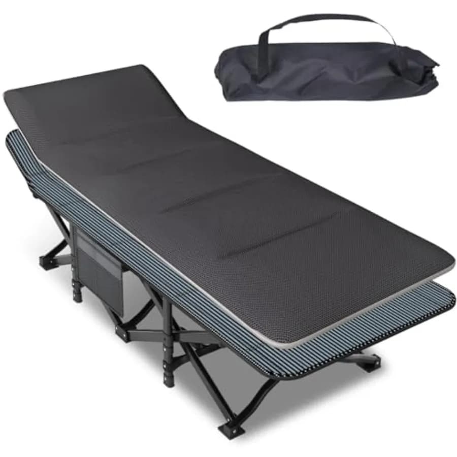 Foldable camping cot for adults with comfortable pillow, portable bed for tent with carrying bag, for camping, office and outdoor use