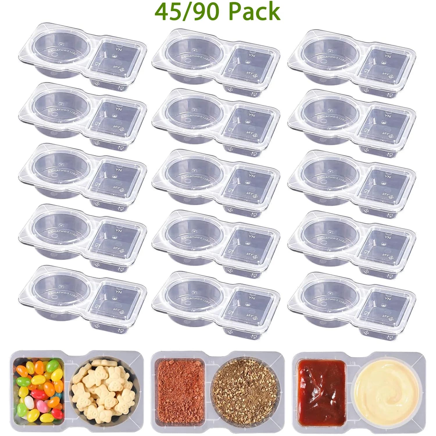 Set di 45/90 Contenitori Riutilizzabili per Snack con Coperchi, Contenitori a Doppio Scomparto, Controllo Porzioni, Preparazione Pasti