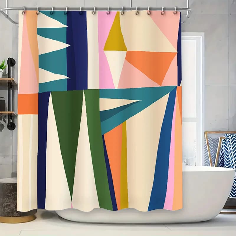 Tenda da doccia moderna geometrica Colori audace Design astratto per l'arredamento del bagno Tessuto in poliestere Decorazione domestica impermeabile