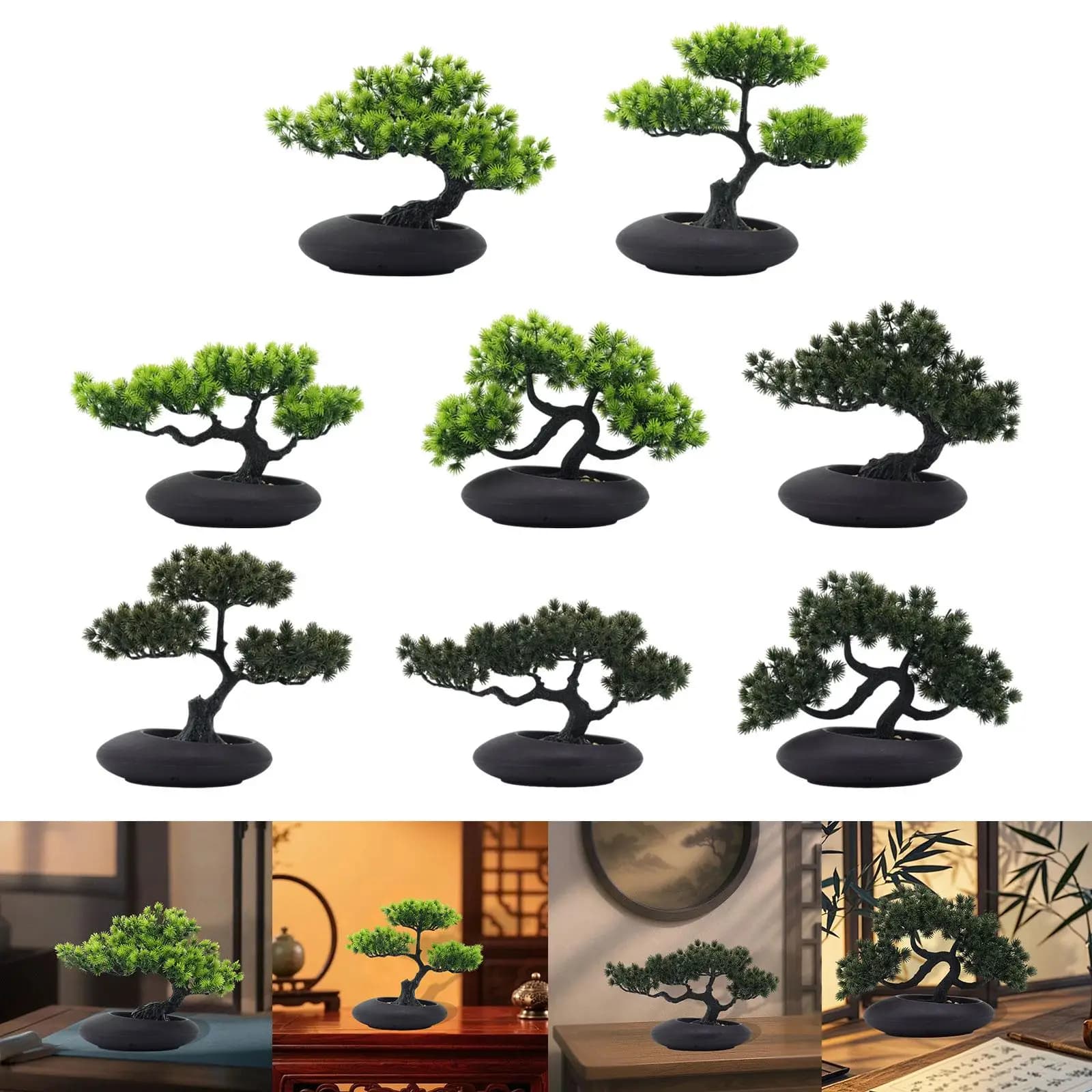 Artificial Bonsai Tree Small Fake Planter Decoration Miniature Artificial Plants for Shelf Desk Bookshelf Table Windowsill