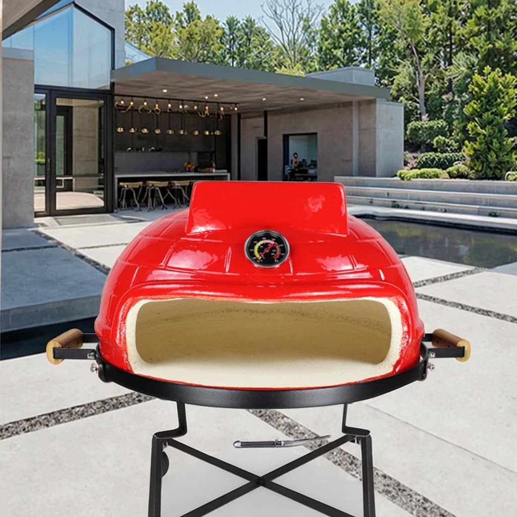 21-Inch Red Pizza Oven with Luxurious Premium Pizza Stone Modern Style