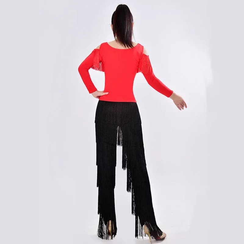 Nuovo 2025 Abiti da ballo latino moderno Donne/ragazze Frange sexy Pantaloni lunghi Sala da ballo/tango/rumba/vestiti latini Abbigliamento per ballerino