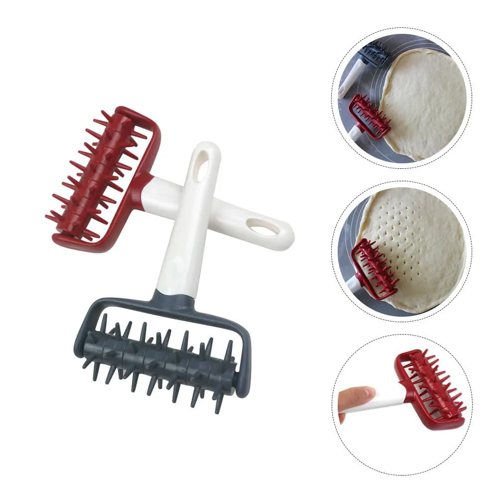 2Pcs Pizza Dough Roller Plastic Pastry Needle Wheel Tool for Docking Dough Baking Pizza Pastry Tart Handle Roller