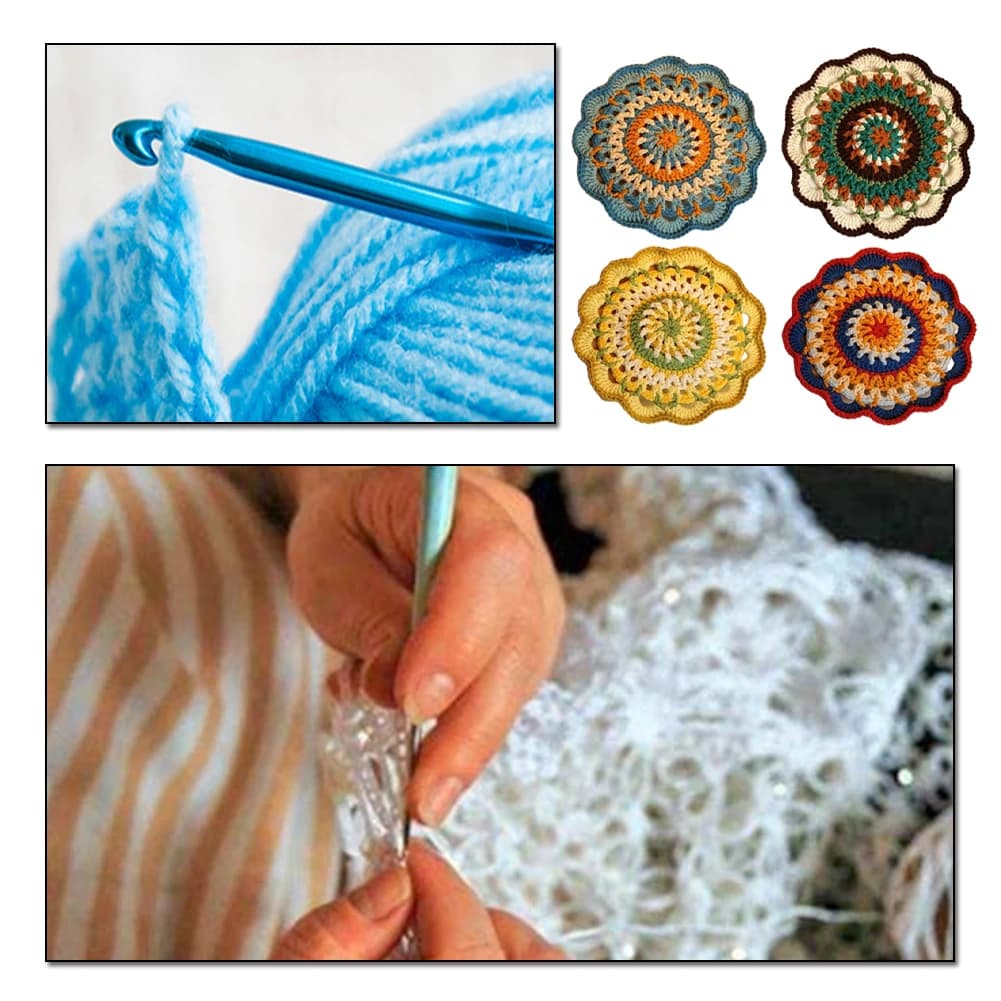 Kit Fai-da-Te per Sottobicchieri Mandala Colorati all'Uncinetto con Gancio, Sottobicchieri per Bevande e Tazze, per Principianti