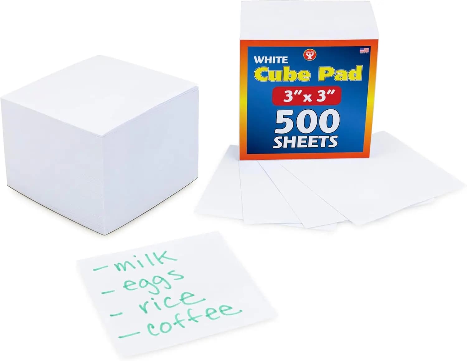 Blocco Note da 500 Fogli, Quadrato 3 Pollici, Memo Pad Non Adesivo, Bianco, Forniture per Ufficio e Scuola