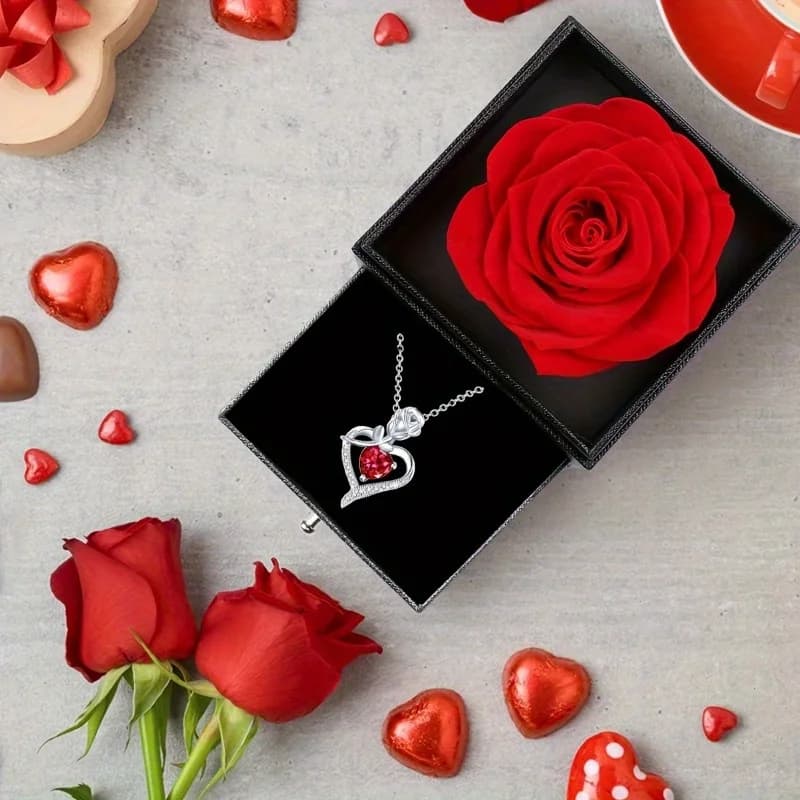 Collana con ciondolo a forma di cuore con scatola di rose, regalo di gioielli Ti amo per mamma, moglie, amante, figlia, fidanzata, migliore amico di Natale