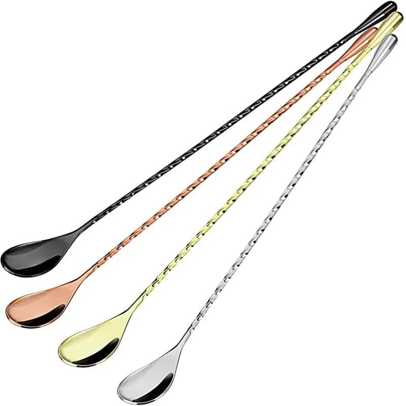 Cucchiaio da Cocktail, Cucchiaio per Mescolare con Manico Lungo in Acciaio Inox, Motivo a Spirale, Cucchiaio per Shaker, 30 cm, 4 Colori, Accessori da Bar