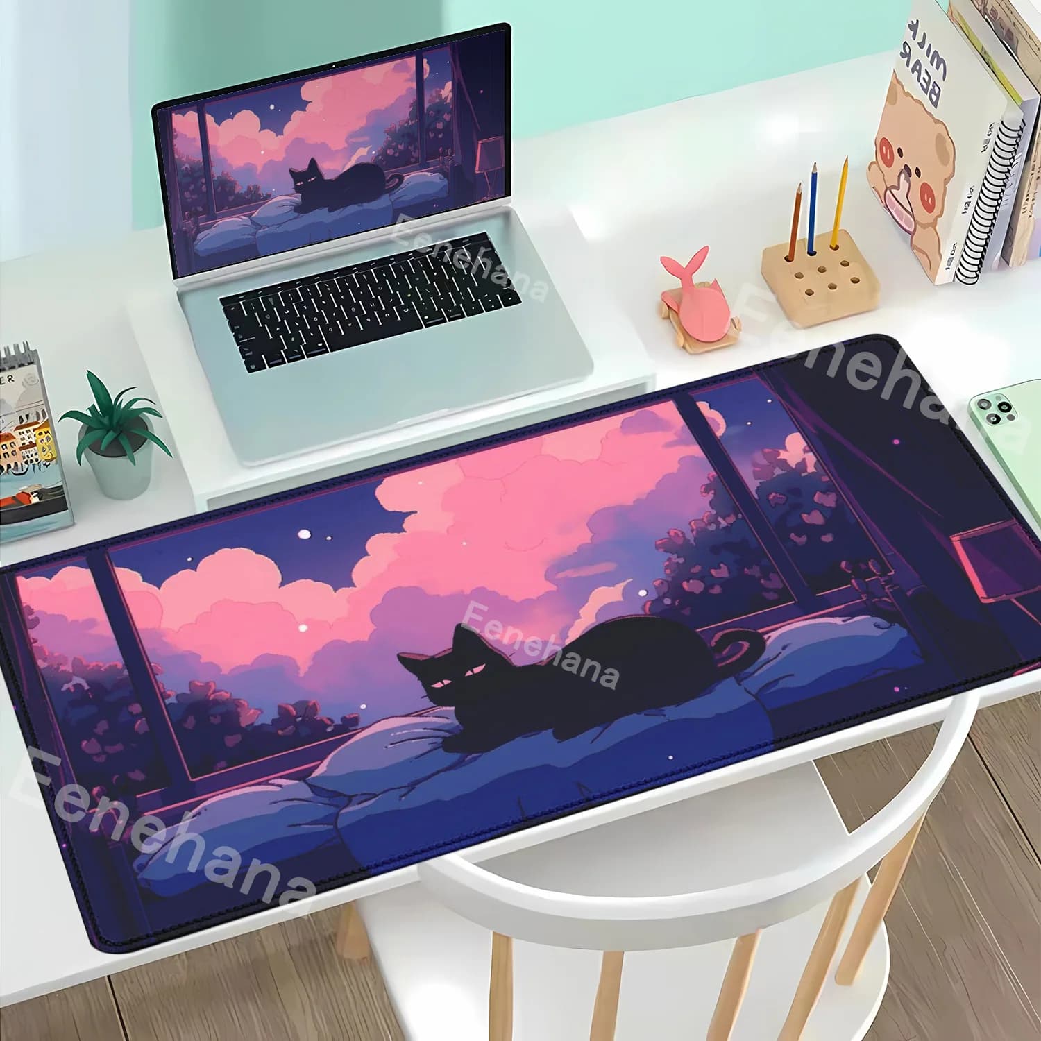 simpatico gatto tappetino per mouse Gamer cartone animato tappetino da scrivania Gaming XXL uffici antiscivolo tappetino per mouse tappetino per tastiera grande Kawaii Anime teclado mousepad