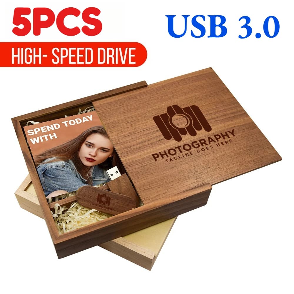 5PCS USB 3.0 Album fotografico in legno usb+Box chiavetta USB Pendrive 4GB 16GB 32GB 64GB regalo di nozze per fotografia (170mm*170mm*35mm)
