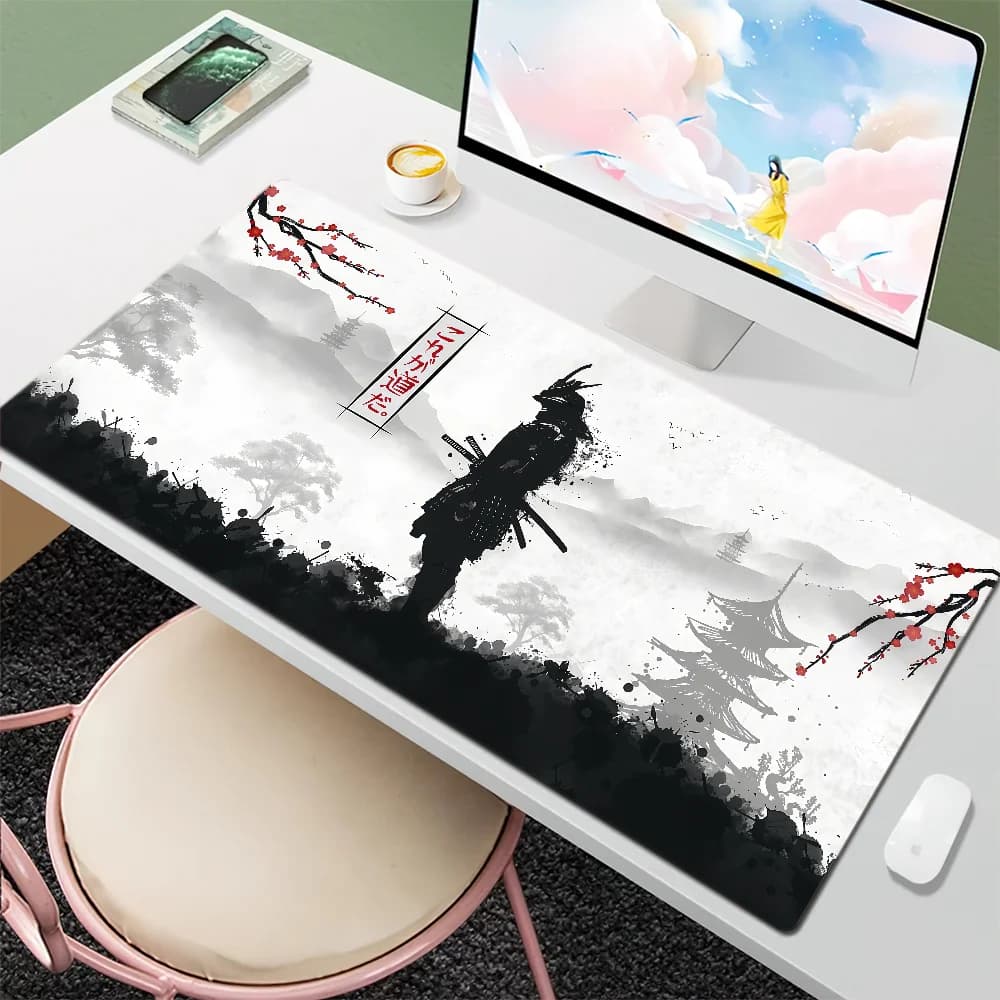 Giappone Samurai Silhouett Fantasy Maschera Tappetino per mouse Tappetino da scrivania Grande tastiera antiscivolo anti-caduta Ufficio ergonomico Gomma PC Casa personalizzata