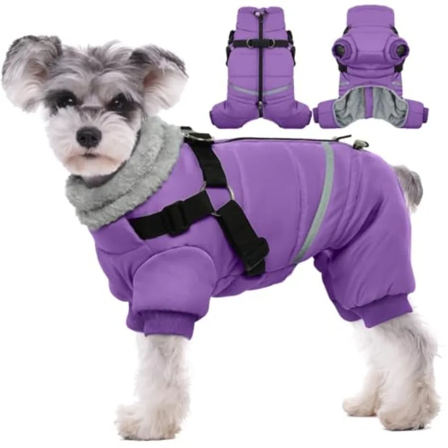 Cappotto per Cani Viola con Imbracatura, Giacca Invernale per Cani, Giubbotti Caldi per Cani di Piccola e Media Taglia, Cappotti Invernali Riflettenti Antivento
