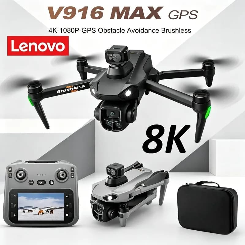 Lenovo V916MAX Professional 8K Drone HD Dual Camera Remote control with large screen, 5G WIFI FPV Foldable Quadcopter RC Dron