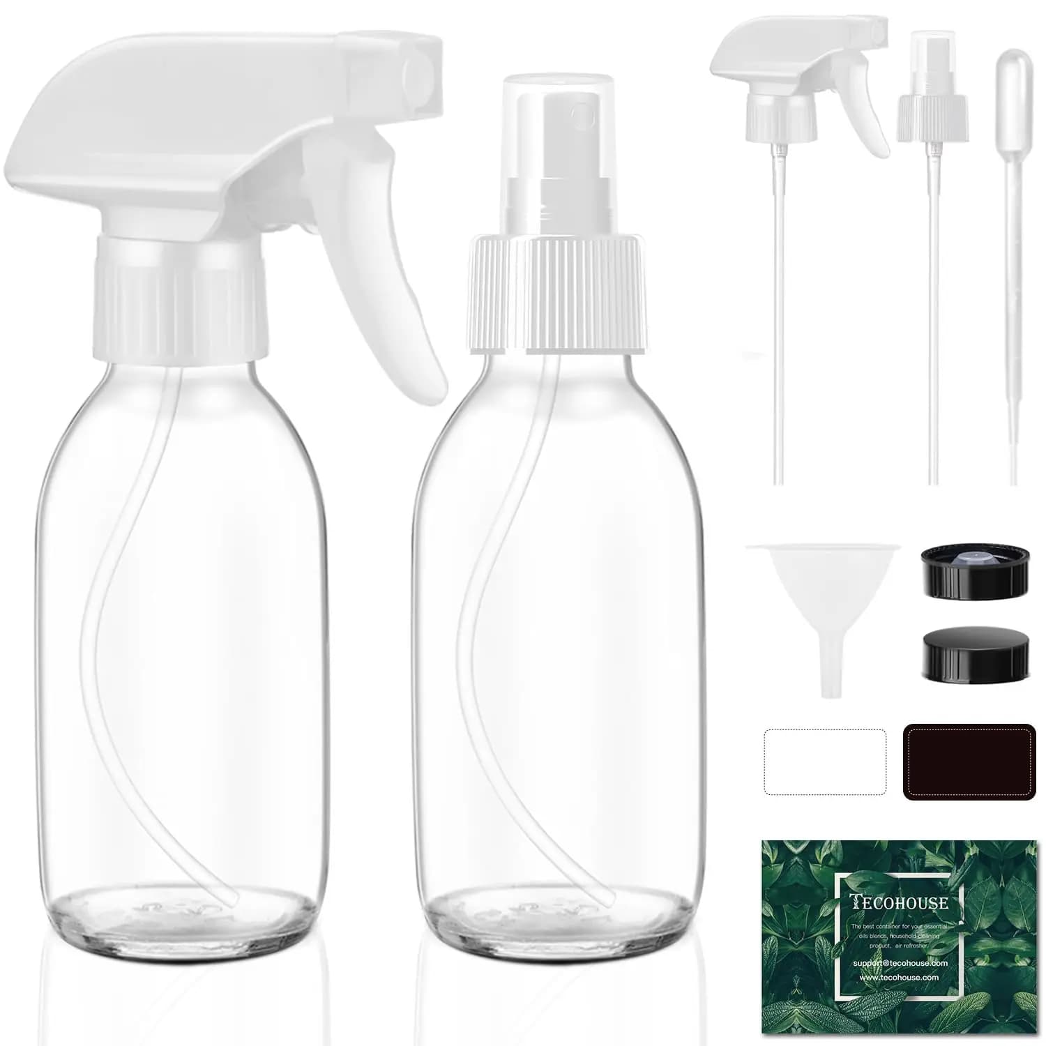 Flaconi Spray in Vetro da 4 OZ, Confezione da 2, Nebulizzatori Vuoti per Oli Essenziali, Pulizia, Piante, Capelli con Ugello e Accessori