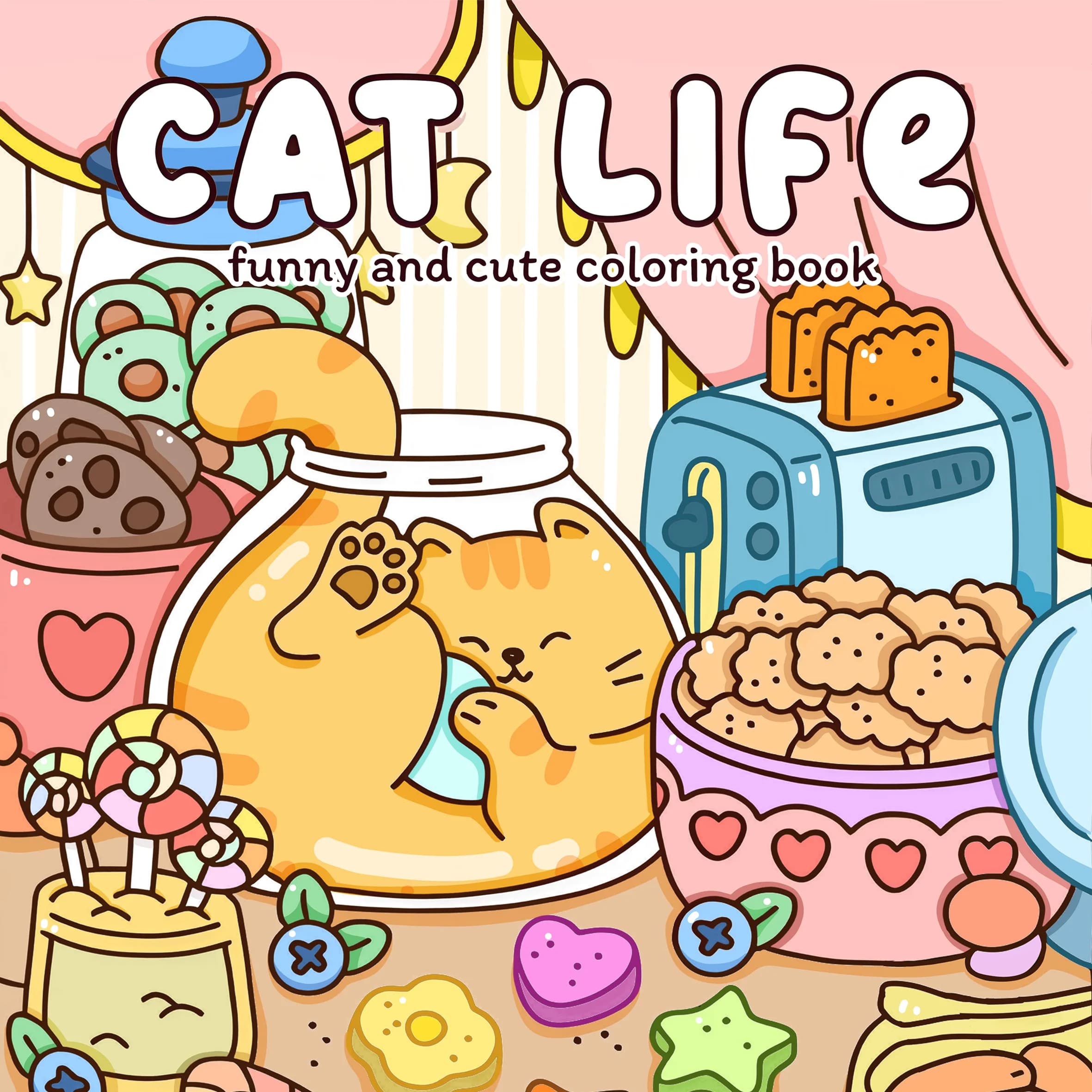 CAT LIFE Bold-easy Patterns Coloring Book for Adults Cute Drawing Book Perfect Gift for Party and Birthday