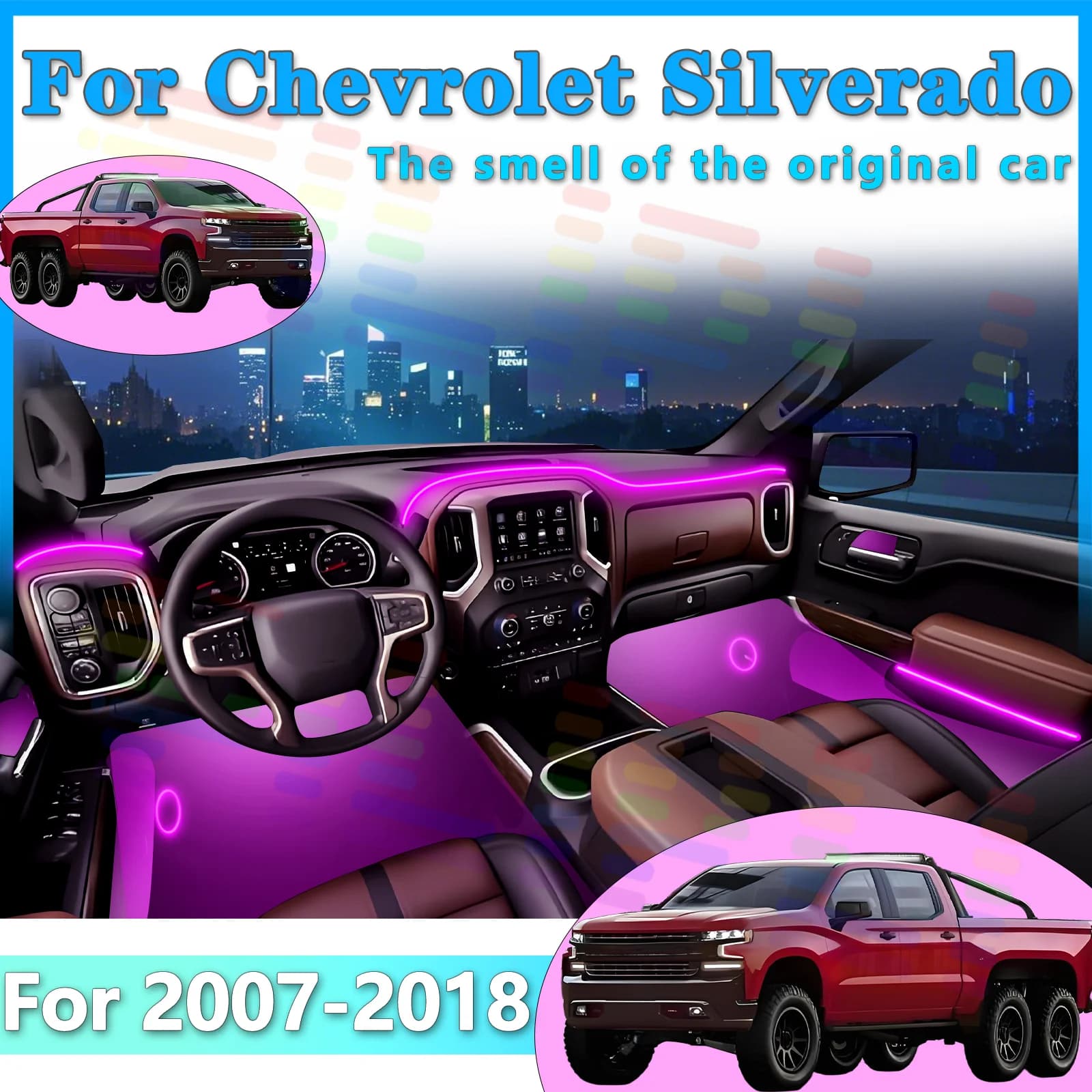 Per Chevrolet Silverado GMT700 K2XX 2007-2018 Superiore Montaggio Invisibile Auto LED Interni Strisce Ambiente RGB Glow