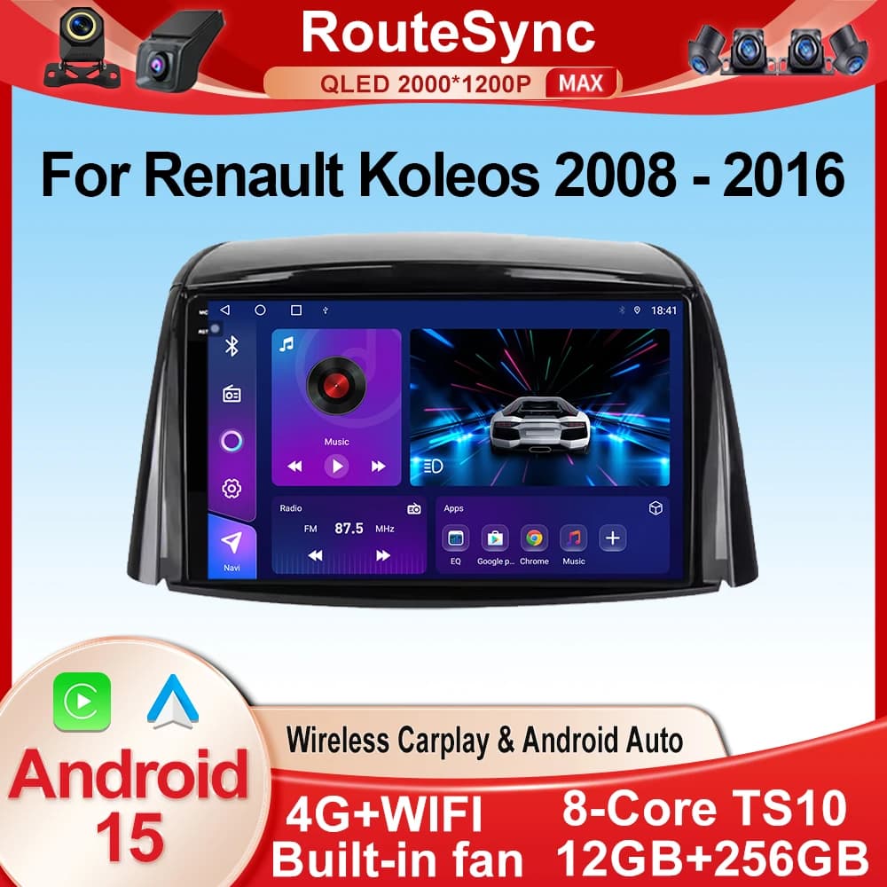 Android 15 Car Radio Carplay For Renault Koleos 2008 - 2016 GPS Navigation Stereo Multimedia Player Android Auto Screen No 2din