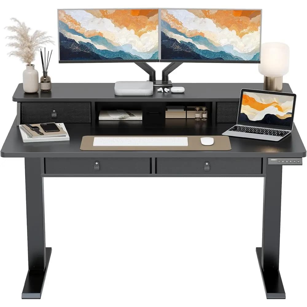 Scrivania Elettrica Regolabile in Altezza 48x30 con Gestione Cavi e Spazio di Archiviazione, Montabile con Morsetto a C, Nera