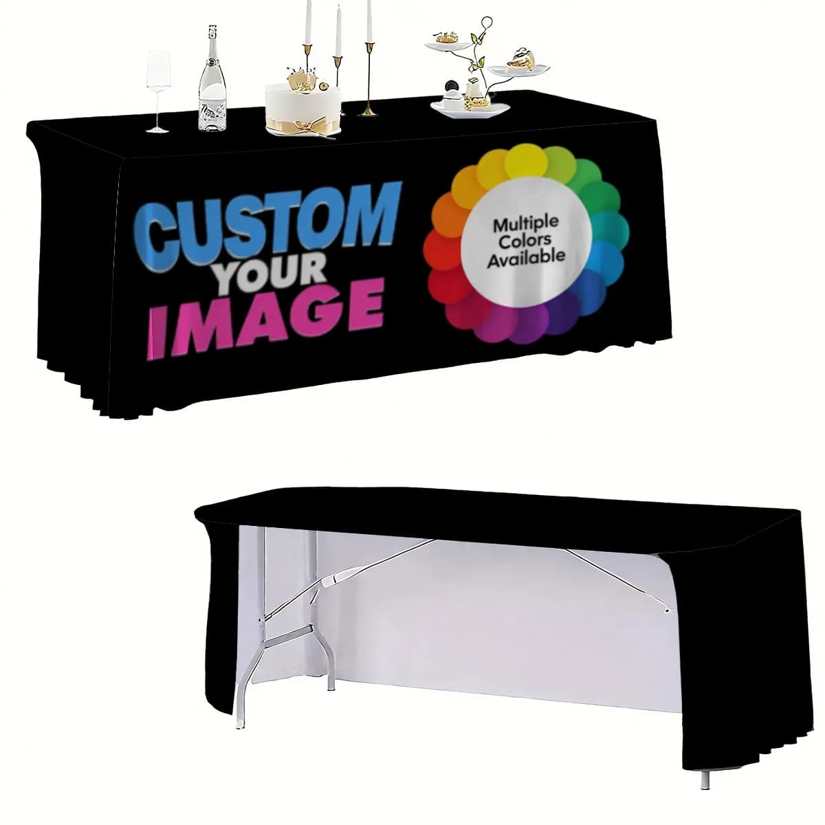 Customizable Spandex Stretch Tablecloth-4FT/6FT/8FT,Wedding Receptions,Birthday Parties,Banquets
