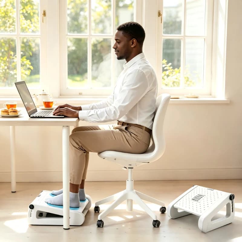 Poggiapiedi Triangolare da Scrivania, Bianco, Altezza Regolabile, Supporto Ergonomico Confortevole per Studio, Lavoro e Tempo Libero