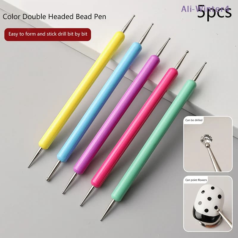 【Winter4】Set da 5 Pezzi di Penne per Nail Art a Doppia Punta con Manico Colorato, Pennello per Disegno e Pittura con Motivi Floreali 3D e Gel UV