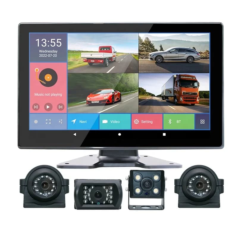 Dashcam Android 10.1 Pollici con Rotazione a 360 Gradi, 4 Canali, GPS, WiFi, BSD, BT, Video Auto, SIM 4G, Cloud, DVR con App Live