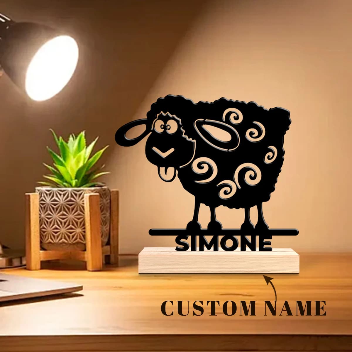 1pc Interesting Metal Desktop Decoration Custom Name Equipped with Wooden Base Suitable for Fireplaces,Study Rooms,and Offices