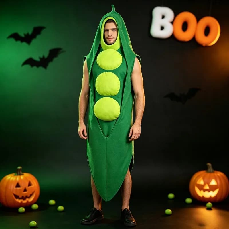 Adult Pea Jumpsuit Costume, Halloween Cosplay Role Play Outfit, Stage Performance Dress Set for Holiday Party Carnival Show