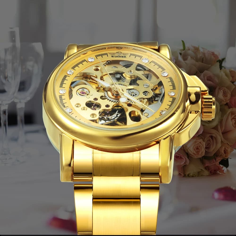 WINNER Orologi di Lusso da Donna, Marca di Alta Gamma, Elegante Orologio Meccanico Automatico Scheletrato alla Moda per Donne, Cinturino in Acciaio Inossidabile