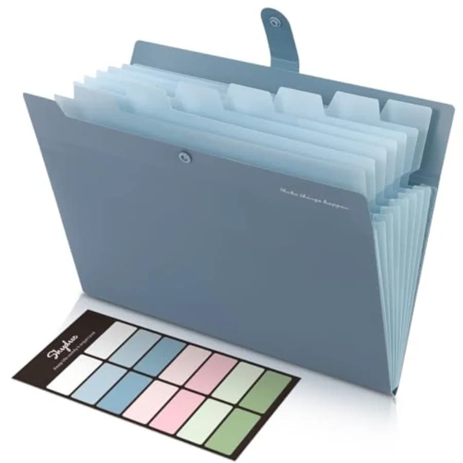 Expanding File Organizer with 8 Pockets, Accordion File Folders with Labels, Portable Document Paper Bill Receipt Organizer, Ho
