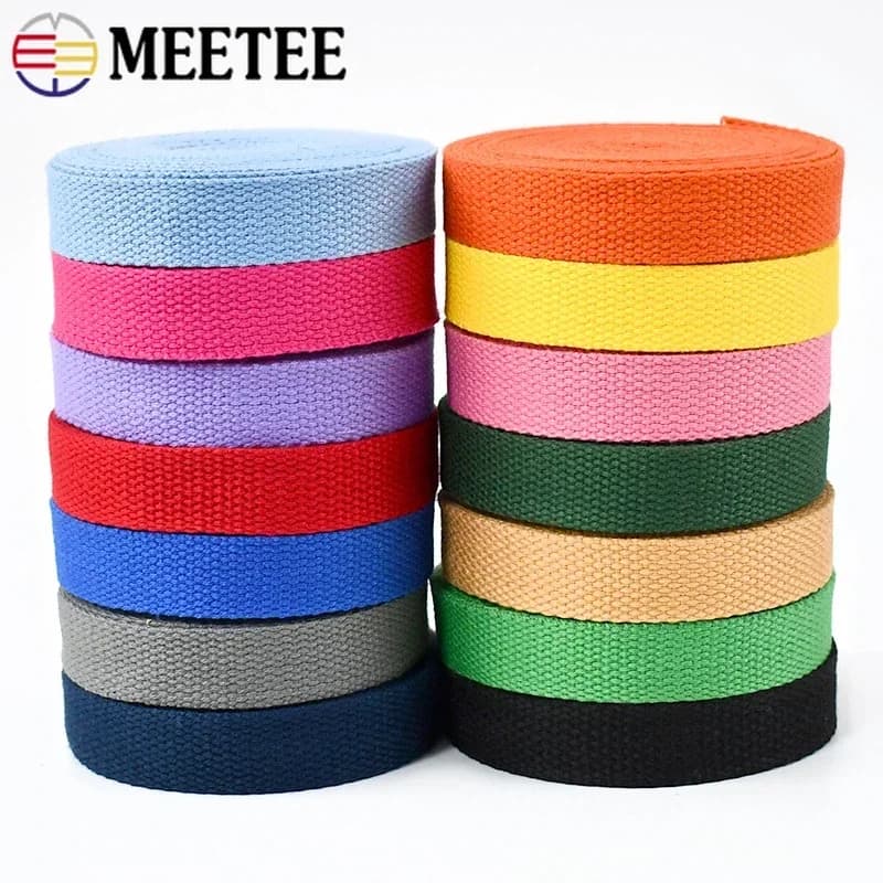 Nastro in tela di cotone Meetee da 10 metri, spessore 1,2 mm, larghezza 20-50 mm, per borse, zaini, cinture, abbigliamento, accessori fai da te per cucito