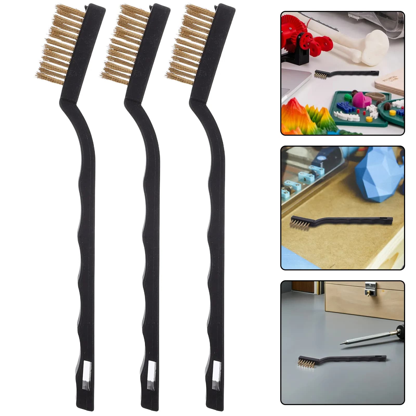 Set di 6 Mini Spazzole Curve in Ottone da 7 Pollici con Filo di Rame per Pulizia Ugelli Stampanti 3D, Rimozione Ruggine, Scorie di Saldatura e Pulizia Muratura