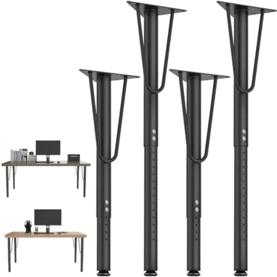 Set di 4 Gambe Regolabili per Tavolo 19-30 Pollici, Gambe in Acciaio Resistente per Mobili, Regolazione dell'Altezza con Incrementi di 0,8 Pollici, Gambe Fai-da-Te per Scrivania