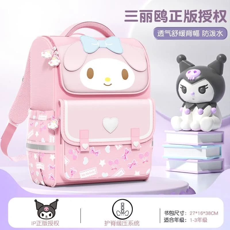 Zaino scolastico Sanrio Kuromi My Melody, leggero, con protezione per la schiena e riduzione del carico, con astuccio per l'uso scolastico quotidiano