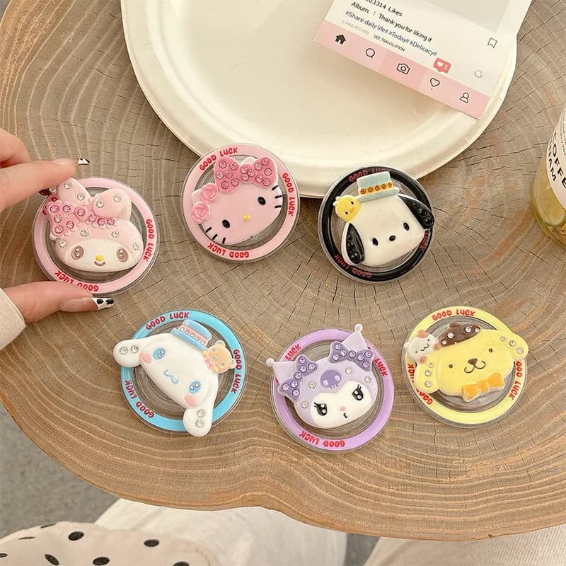 Cartoon Sanrio Hello Kitty Magnetic Phone Holder Cartoon Grip Tok Griptok Phone Stand For IPhone Wireless Charging Case Holder