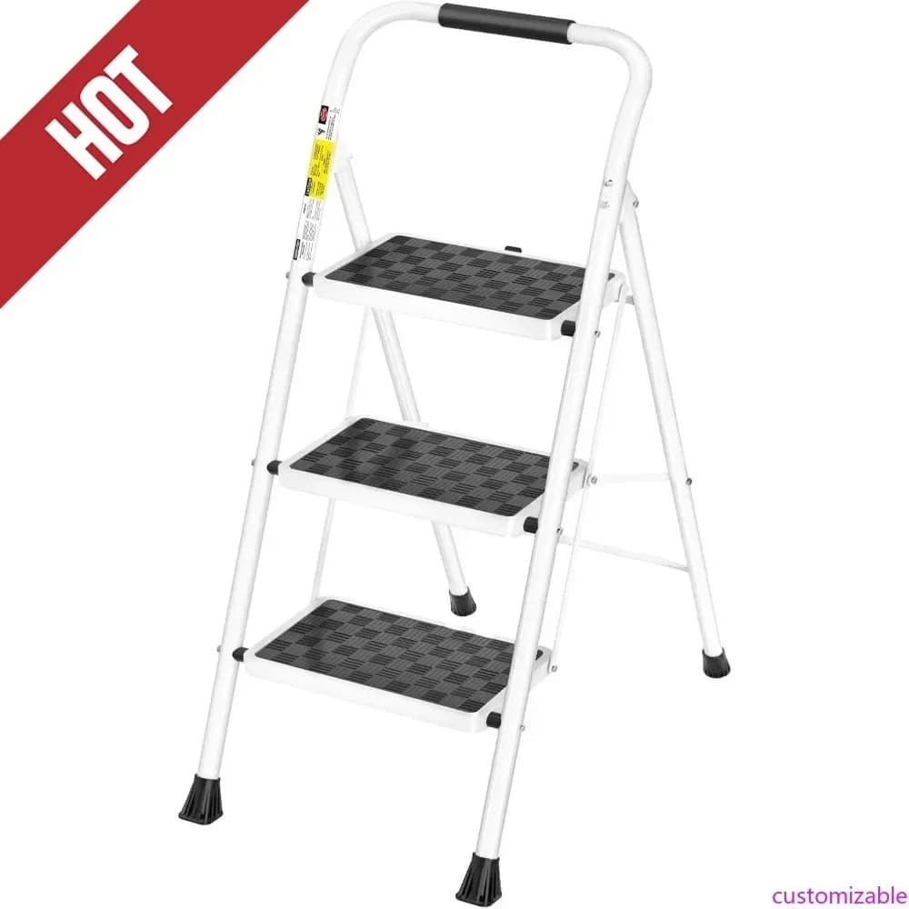 Sgabello a 3 gradini personalizzabile, sgabello pieghevole per adulti con impugnatura imbottita e pedale largo antiscivolo ergonomico