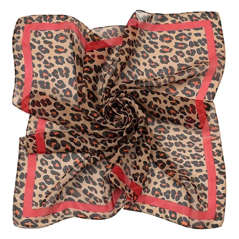Sciarpa in Chiffon di Seta da Donna con Stampa Leopardata, Foulard Quadrato Piccolo Decorativo in Imitazione Seta