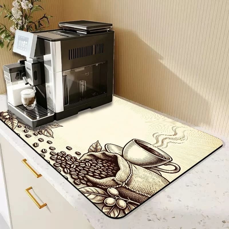 VIKAMA Retro Sketch Coffee Bean Drying Mat Super Absorb Non Slip Coffee Maker Drain Pad Decor Home Cafe Counter Cushion